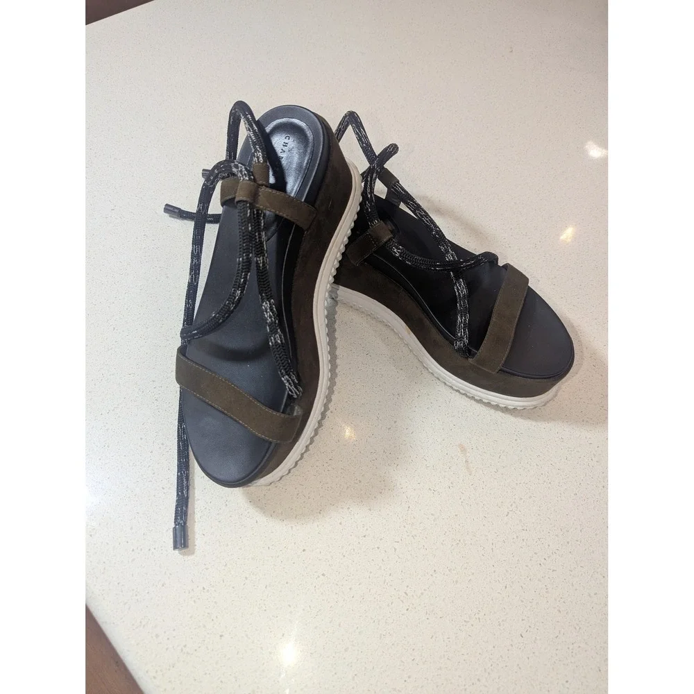 Charles & Keith Olive Brown Rope Lace Up Platform Wedge Sandals‎ Size 38